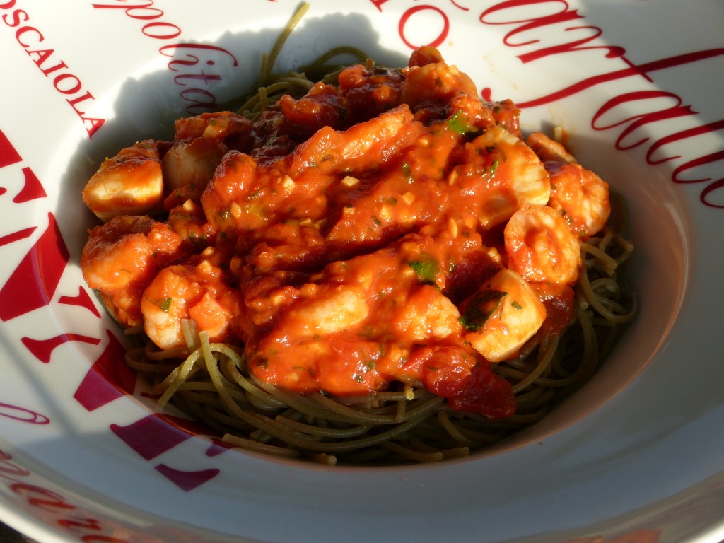recette spaghettis noix saint jacques crevettes