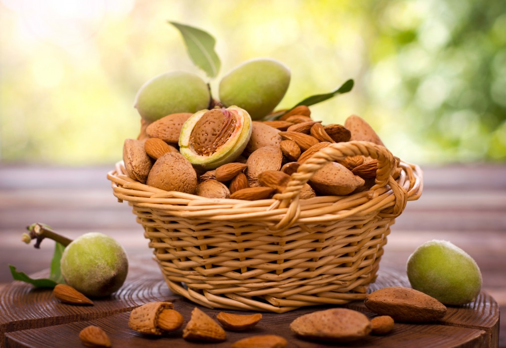 Fresh almonds in the basket