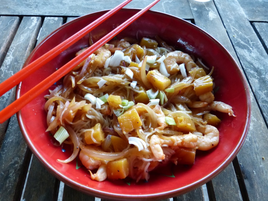 recette nouilles riz crevettes ananas