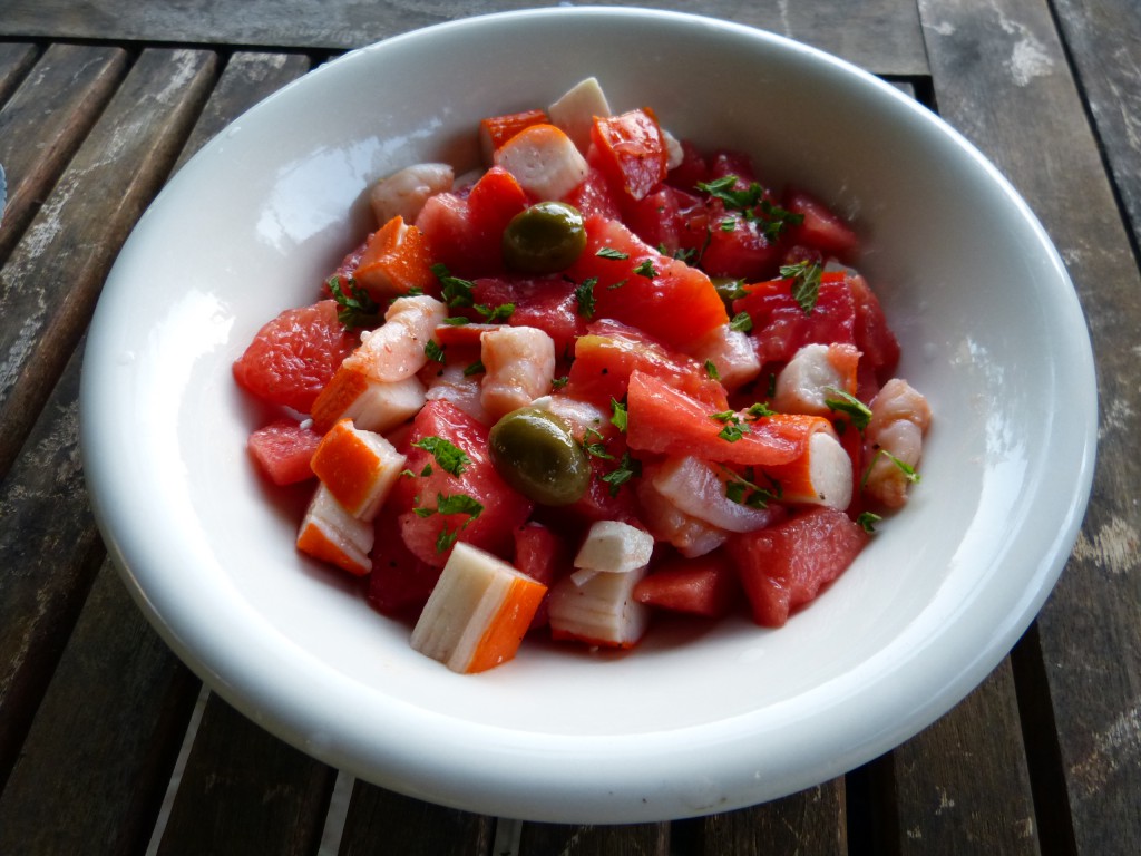 recette salade tomate pasteque crevettes