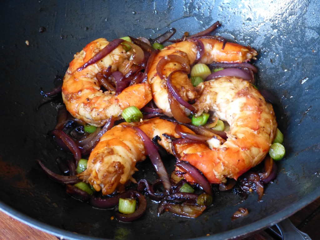 recette wok crevettes oignons gambas